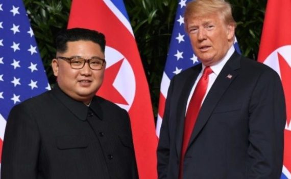 Chairman Kim Jong Un of the socialist Democratic Peoples Republic of Korea (DPRK) with Donald Trump.